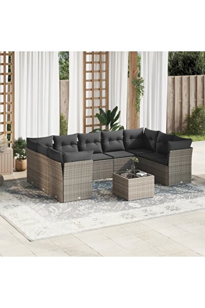 vidaxl Set mobilier de gradina cu perne, 10 piese, gri, poliratan