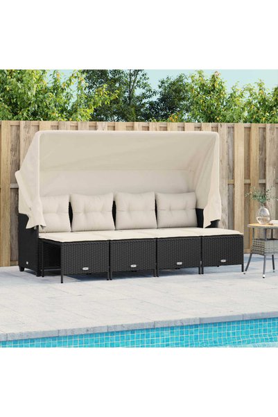 vidaxl Set mobilier de gradina cu perne, 5 piese, negru, poliratan