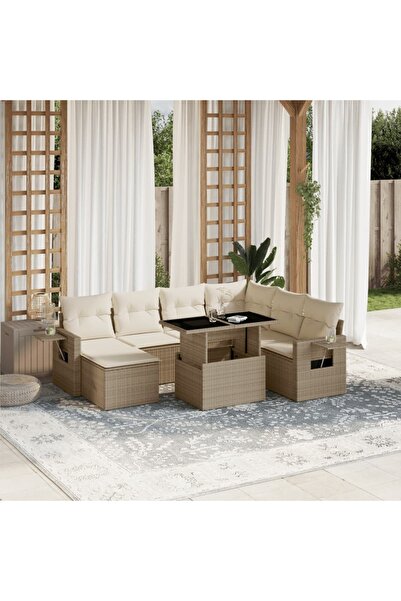 vidaxl Set canapele de gradina, 8 piese, cu perne, bej, poliratan