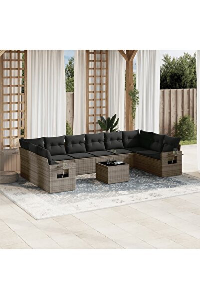 vidaxl Set canapele de gradina cu perne, 11 piese, gri, poliratan