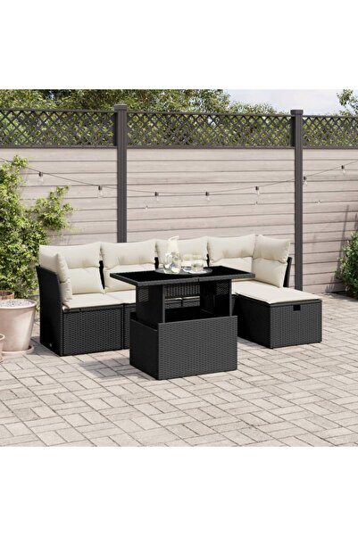 vidaxl Set mobilier de gradina cu perne, 6 piese, negru, poliratan