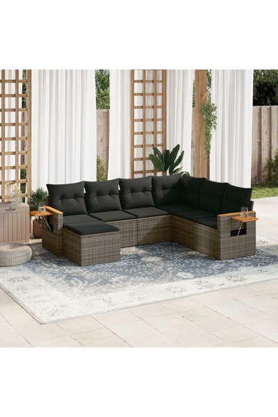 vidaxl Set canapele de gradina, 7 piese, cu perne, gri, poliratan