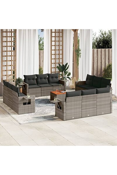 vidaxl Set mobilier de gradina cu perne, 13 piese, gri, poliratan
