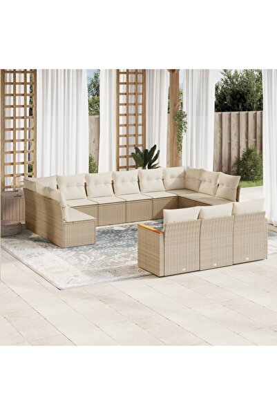 vidaxl Set canapele de gradina, 13 piese, cu perne, bej, poliratan
