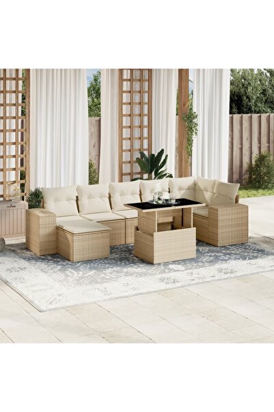 vidaxl Set canapele de gradina, 8 piese, cu perne, bej, poliratan