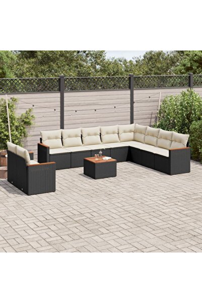 vidaxl Set canapele de gradina cu perne, 11 piese, negru, poliratan