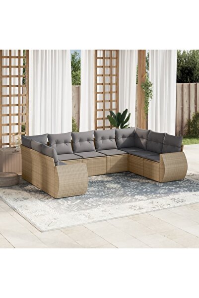 vidaxl Set canapele de gradina, 9 piese, cu perne, bej, poliratan
