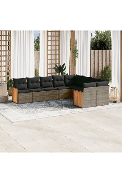 vidaxl Set canapele de gradina, 9 piese, cu perne, gri, poliratan