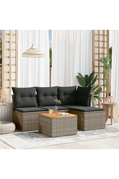 vidaxl Set canapea de gradina cu perne, 5 piese, gri, poliratan