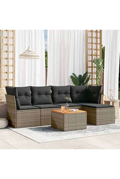 vidaxl Set mobilier gradina cu perne, 6 piese, gri, poliratan