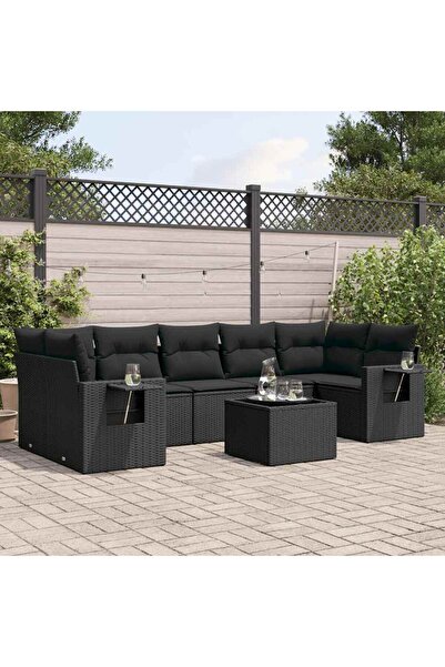 vidaxl Set mobilier de gradina cu perne, 8 piese, negru, poliratan
