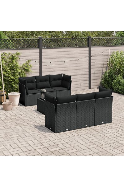 vidaxl Set canapele de gradina cu perne, 7 piese, negru, poliratan