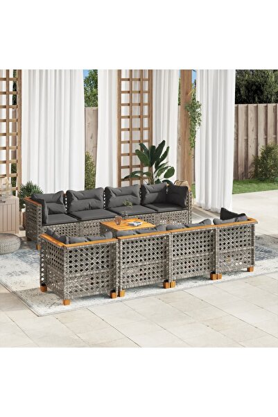 vidaxl Set canapele de gradina, 9 piese, cu perne, gri, poliratan