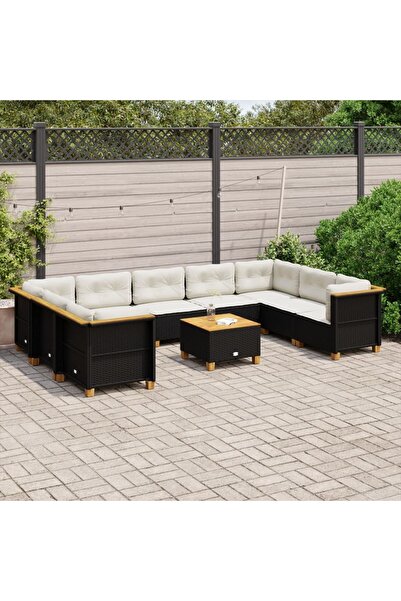 vidaxl Set canapele de gradina cu perne, 10 piese, negru, poliratan
