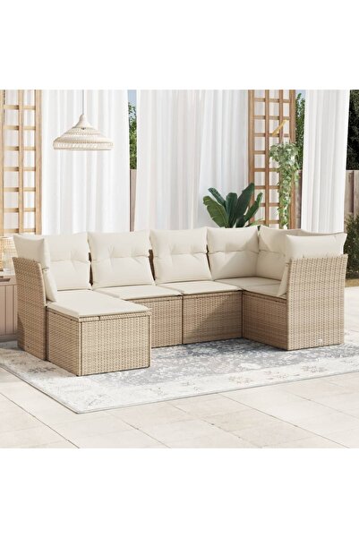vidaxl Set canapele de gradina cu perne, 6 piese, bej, poliratan
