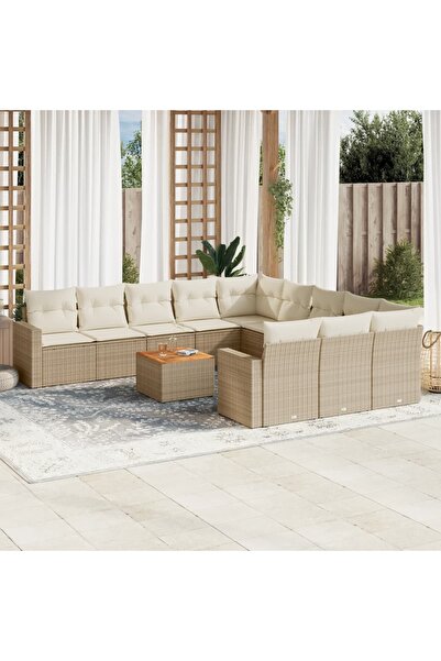 vidaxl Set canapele de gradina cu perne, 12 piese, bej, poliratan