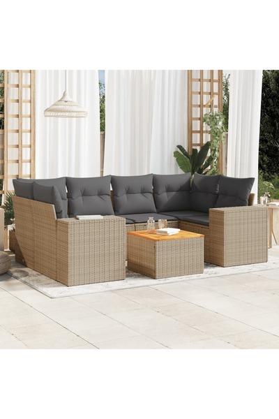 vidaxl Set canapele de gradina, 7 piese, cu perne, bej, poliratan