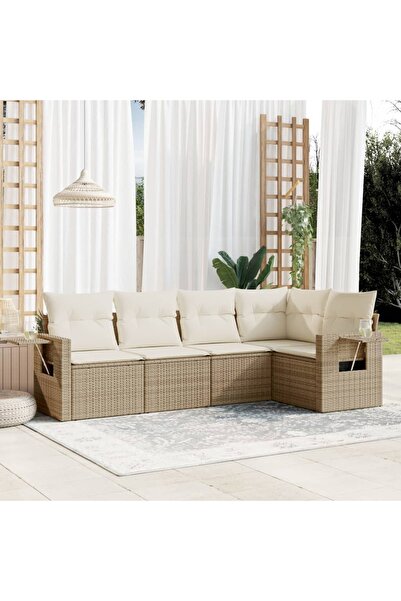 vidaxl Set canapele de gradina cu perne, 5 piese, bej, poliratan