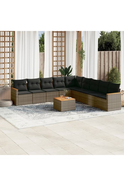 vidaxl Set mobilier de gradina cu perne, 10 piese, gri, poliratan