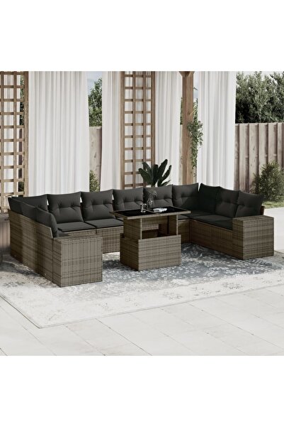 vidaxl Set canapele de gradina cu perne, 11 piese, gri, poliratan