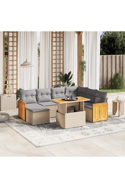 vidaxl Set canapele de gradina, 8 piese, cu perne, bej, poliratan