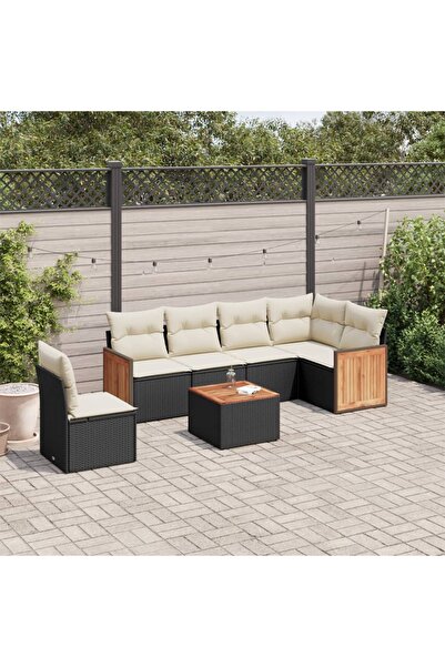 vidaxl Set canapele de gradina cu perne, 7 piese, negru, poliratan