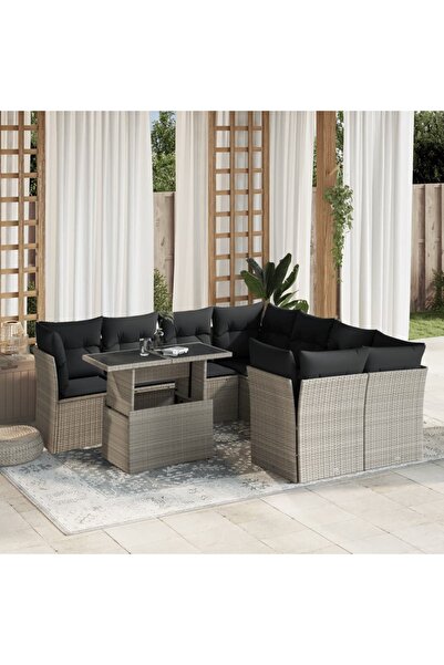 vidaxl Set canapele de gradina cu perne, 9 piese gri deschis poliratan