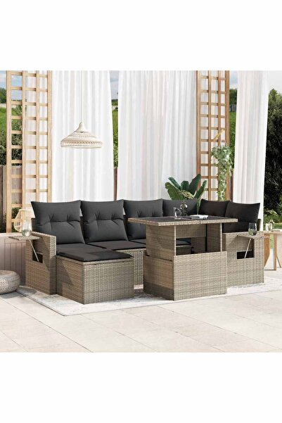 vidaxl Set canapele de gradina cu perne, 7piese gri deschis poliratan