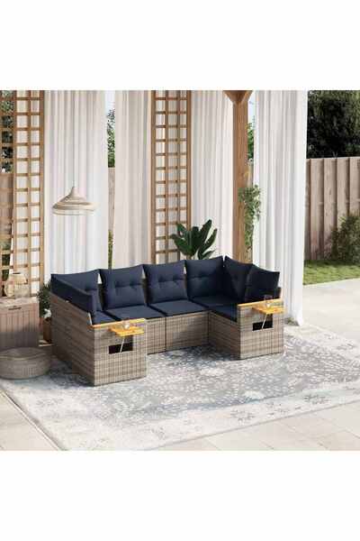 vidaxl Set canapele de gradina cu perne, 6 piese, gri, poliratan