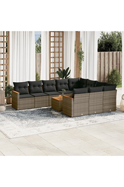 vidaxl Set canapele de gradina cu perne, 11 piese, gri, poliratan