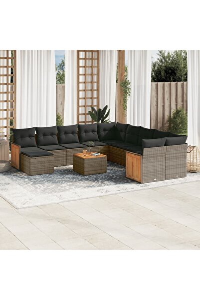 vidaxl Set canapea de gradina cu perne, 12 piese, gri, poliratan