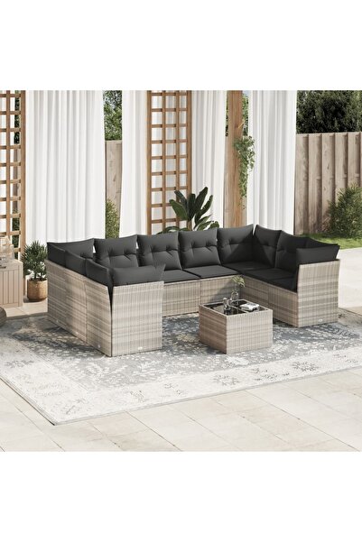 vidaxl Set canapele de gradina cu perne 10 piese gri deschis poliratan