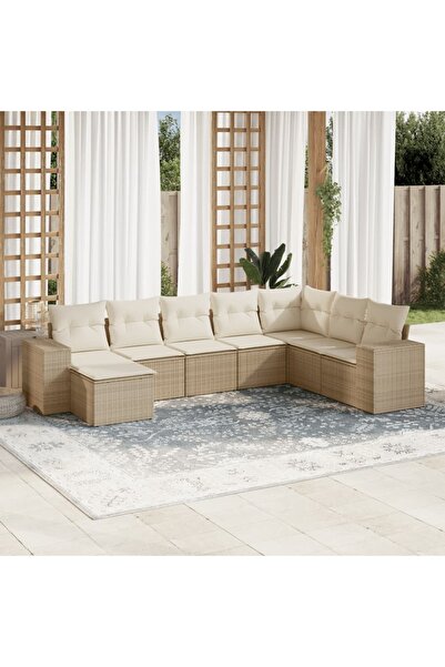 vidaxl Set canapele de gradina, 8 piese, cu perne, bej, poliratan