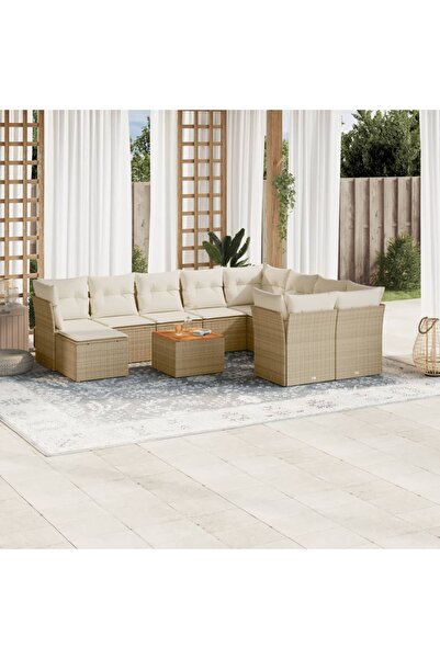 vidaxl Set canapele de gradina cu perne, 11 piese, bej, poliratan