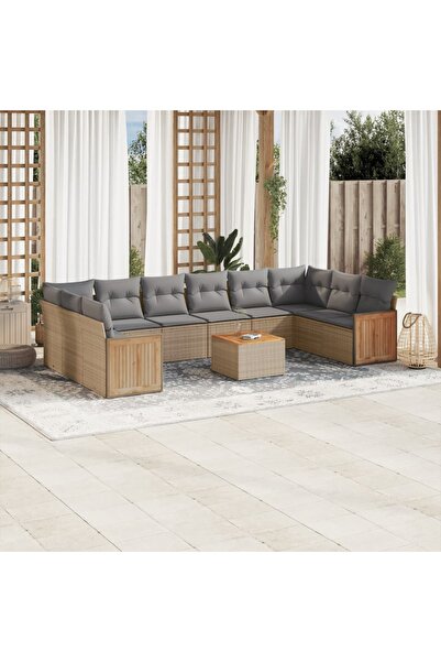 vidaxl Set canapele de gradina cu perne, 11 piese, bej, poliratan