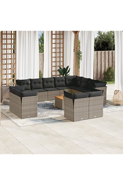 vidaxl Set mobilier de gradina cu perne, 13 piese, gri, poliratan
