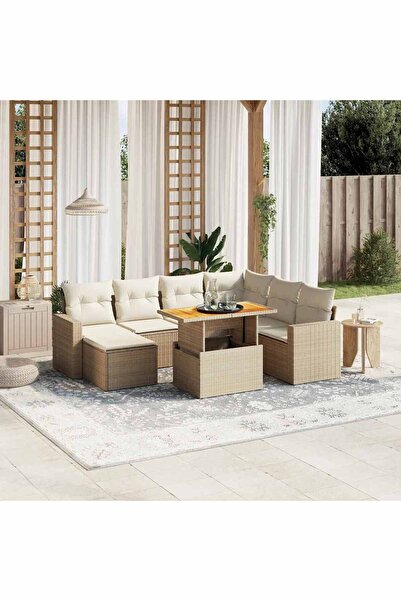 vidaxl Set canapele de gradina, 8 piese, cu perne, bej, poliratan