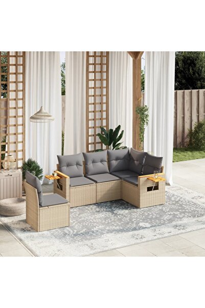 vidaxl Set canapele de gradina cu perne, 5 piese, bej, poliratan