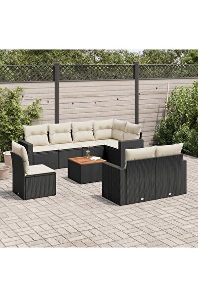vidaxl Set mobilier de gradina cu perne, 9 piese, negru, poliratan