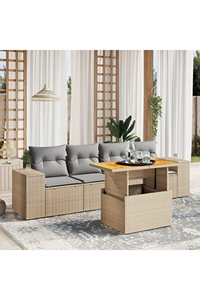 vidaxl Set canapele de gradina cu perne, 5 piese, bej, poliratan