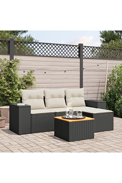 vidaxl Set mobilier de gradina cu perne, 5 piese, negru, poliratan