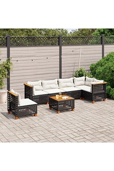 vidaxl Set canapele de gradina cu perne, 7 piese, negru, poliratan