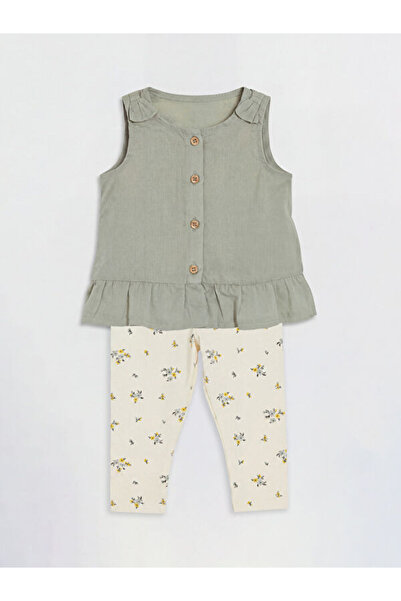 LC Waikiki Rmz Gi̇yi̇m Farkiyla Flower Embroidered Baby Girl Blouse and Leggi...
