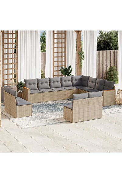 vidaxl Set canapele de gradina, 12 piese, cu perne, bej, poliratan