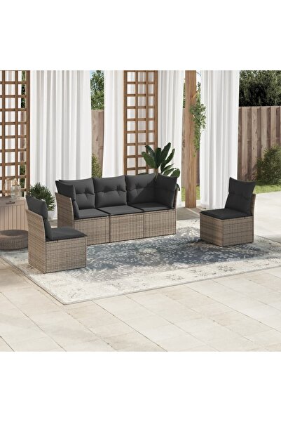vidaxl Set canapea de gradina cu perne, 5 piese, gri, poliratan