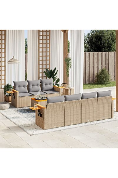 vidaxl Set canapele de gradina, 8 piese, cu perne, bej, poliratan