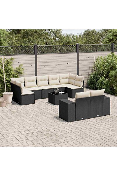vidaxl Set canapele de gradina cu perne, 10 piese, negru, poliratan