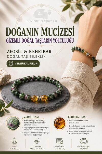 GÜMÜŞTEL EL SANATLARI Certified Amber & Zeosite Stone Bracelet
