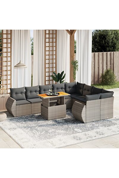 vidaxl Set mobilier de gradina cu perne, 10 piese, gri, poliratan
