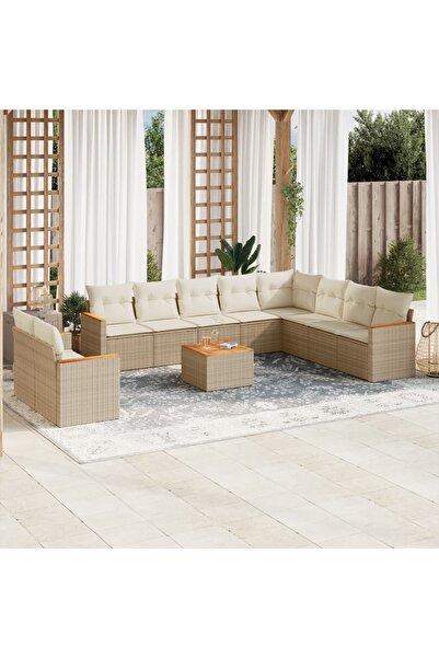 vidaxl Set canapele de gradina cu perne, 11 piese, bej, poliratan